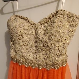 Deb Dresses - Gold and coral strapless dress Deb Dresses - Gold and coral strapless dress
